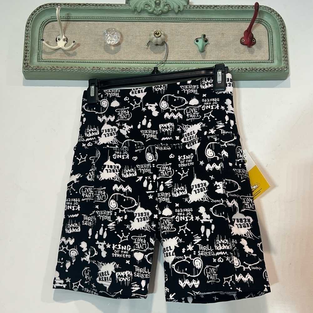 Peanuts Black and White Graphic Bike Shorts